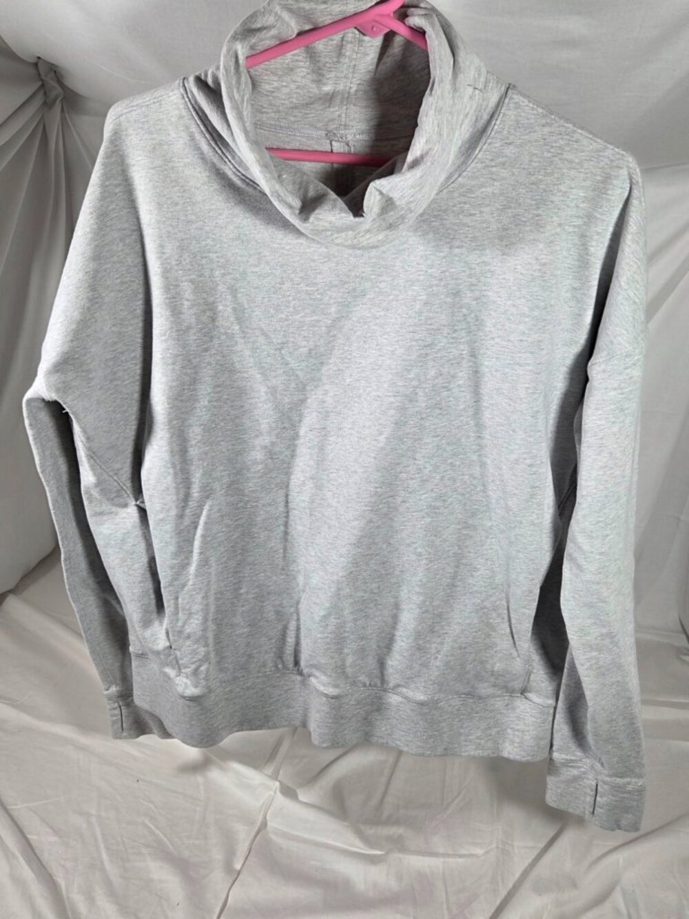 Lululemon Heathered Grey Day Off Cowl Neck Fleece Pullover 12 LIKE NEW